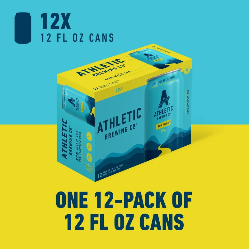 Athletic Brewing Company Craft Non-Alcoholic Beer - 12 Pack x 12 Fl Oz Cans - Run Wild IPA - Low-Calorie, Award Winning - The Ultimate Sessionable IPA Subtle Yet Complex Malt Profile