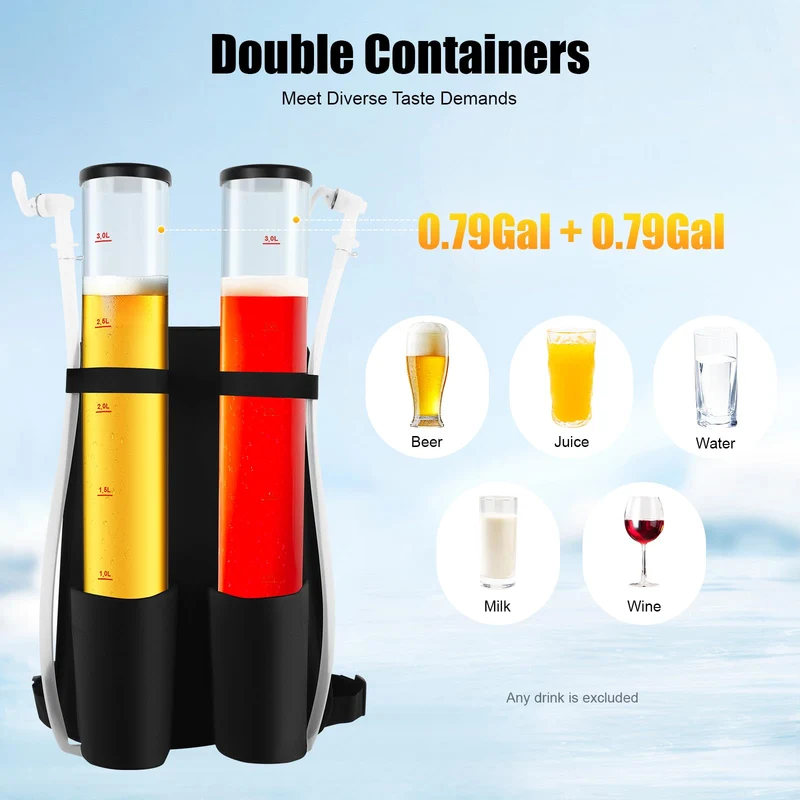 Portable Beer Dispenser, Dual Tank Backpack Drink Dispenser, Backpack Beer Liquor Dispenser,Party Beverage Drink Dispenser