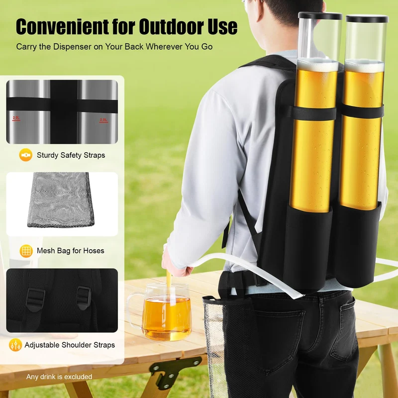 Portable Beer Dispenser, Dual Tank Backpack Drink Dispenser, Backpack Beer Liquor Dispenser,Party Beverage Drink Dispenser