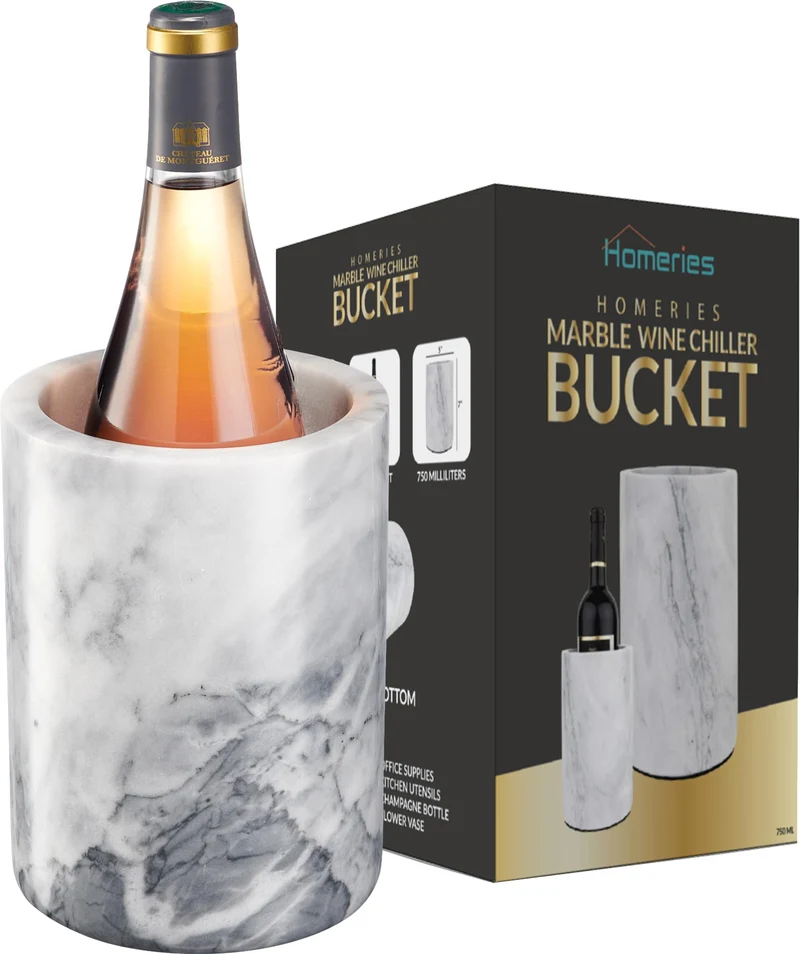 Homeries Marble Wine Chiller Bucket - Wine & Champagne Cooler for Parties, Dinner – Keep Wine & Beverages Cold, Wine Chillers for Bottles – Holds Any 750ml Bottle - Ideal Gift for Wine Enthusiasts