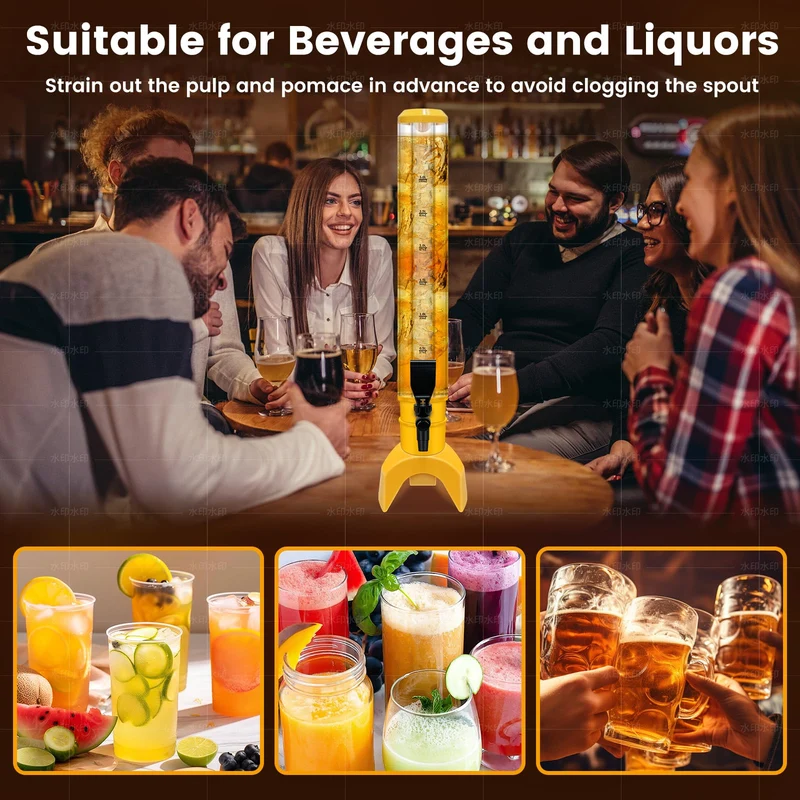 Julymoda 2 Pcs Beer Dispenser, 3L/100 Oz Mimosa Tower with Ice Tube for Bar Party, Tabletop Beer Dispenser for Beer, Liquor, Beverage (Yellow)