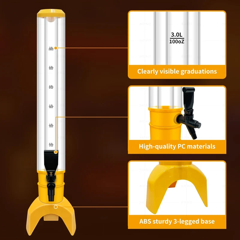 Julymoda 2 Pcs Beer Dispenser, 3L/100 Oz Mimosa Tower with Ice Tube for Bar Party, Tabletop Beer Dispenser for Beer, Liquor, Beverage (Yellow)