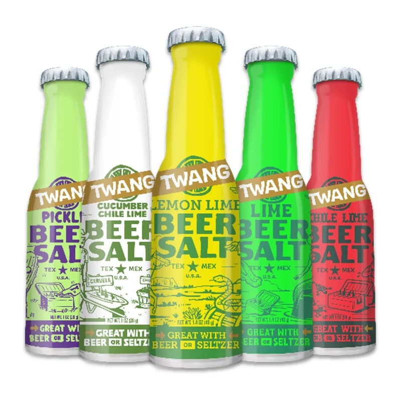 Twang Beer Salts, Pocket Size Bottles, 1-1.4 oz Each Bottle (Pack of 5, Bundle: Lime, Lemon-Lime, Dill Pickle, Chili Lime, & Cucumber Chili Lime)