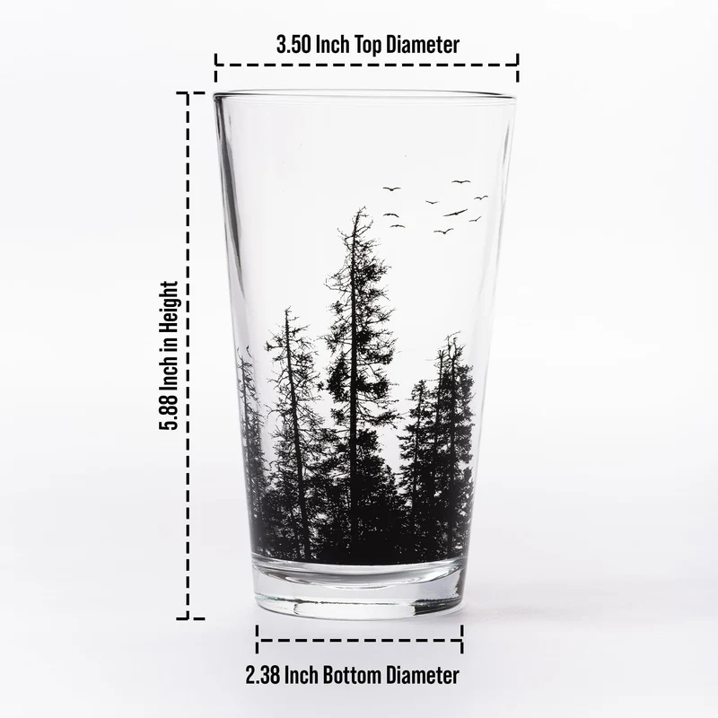 Black Lantern Nature Themed Pint Glasses Set of 2 – Pint Glasses in Unique Designs for Craft Beer Enthusiasts - (Set of Two 16oz. Glasses) - Beer Glasses for Nature Lovers (Forest & Clouds)