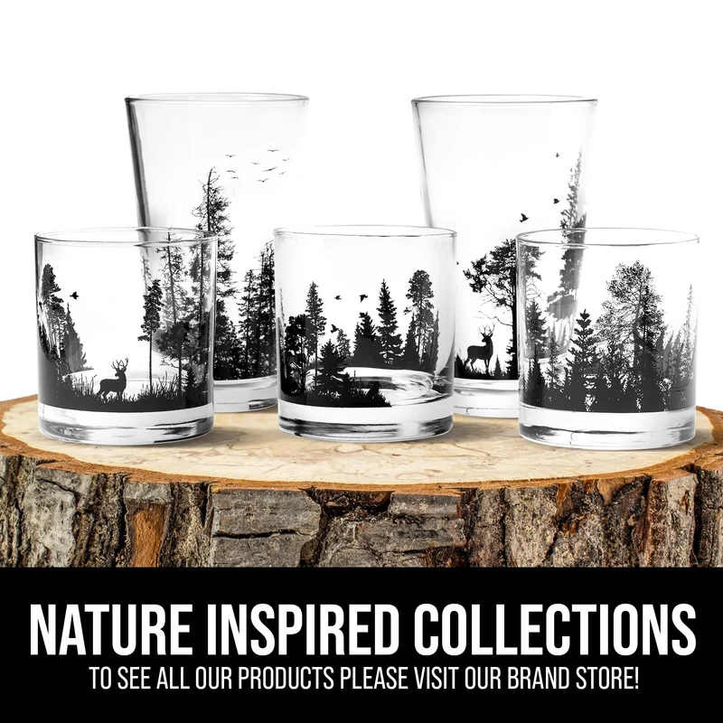 Black Lantern Nature Themed Pint Glasses Set of 2 – Pint Glasses in Unique Designs for Craft Beer Enthusiasts - (Set of Two 16oz. Glasses) - Beer Glasses for Nature Lovers (Forest & Clouds)