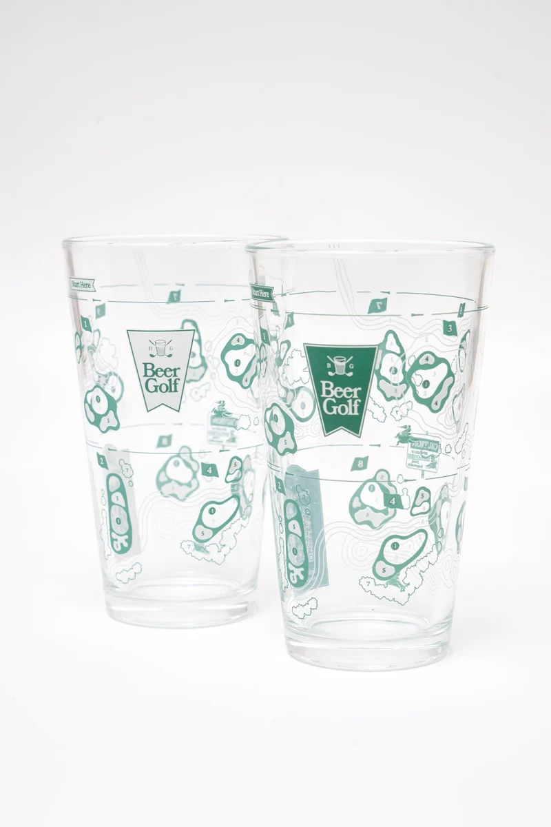 Beer Golf The Original Twosome Set (2-Pack) | 16 oz Precision Drinking Game Pint Glasses | Includes Scorecard Coasters & Pencil | The Ultimate Party Game & Golf Gift
