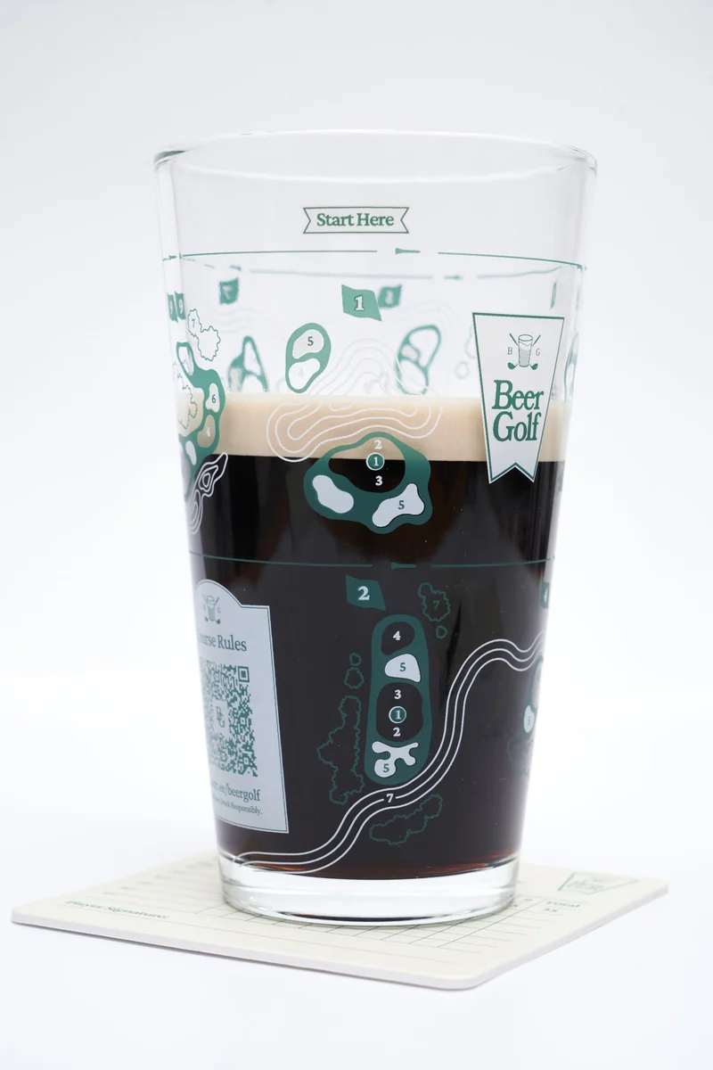 Beer Golf The Original Twosome Set (2-Pack) | 16 oz Precision Drinking Game Pint Glasses | Includes Scorecard Coasters & Pencil | The Ultimate Party Game & Golf Gift