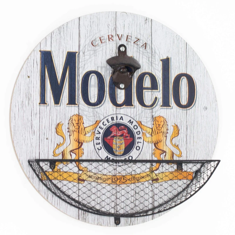 American Art Decor Bottle Opener & Cap Catcher - Wall-Mounted Wooden Beer Cap Collector - Room Decor Accessories for Bar, Man Cave, Garage, Game Room & More (Modelo)