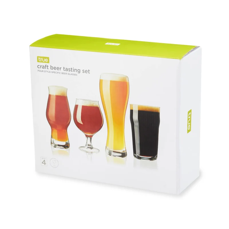 True Beer Glasses Gift Set, Durable Clear Tasting Kit for IPA, Belgian Ales, Wheat Beers, Stouts, Porters, Perfect for Beer Lovers, Home Bar, Birthday Gifts for Men, Set of 4