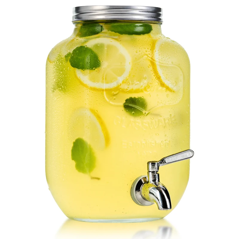 Kitchentoolz Dual Gallon Glass Beverage Dispensers with Fruit Infuser & Ice Insert – Stainless Steel Spigots, Metal Stand, and Drip Trays for Cold Drinks & Flavored Water