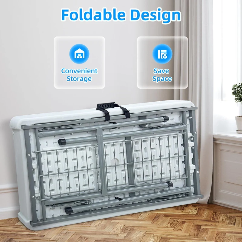 SHAREWIN Folding Ice Cooler Table, Skirt &Drain Hose Plastic Chill Table to Keep Drinks Cool, Portable Foldable Self-Serving Beverage Cooling Bar for Parties, Picnics, Barbecues, Fishing(White