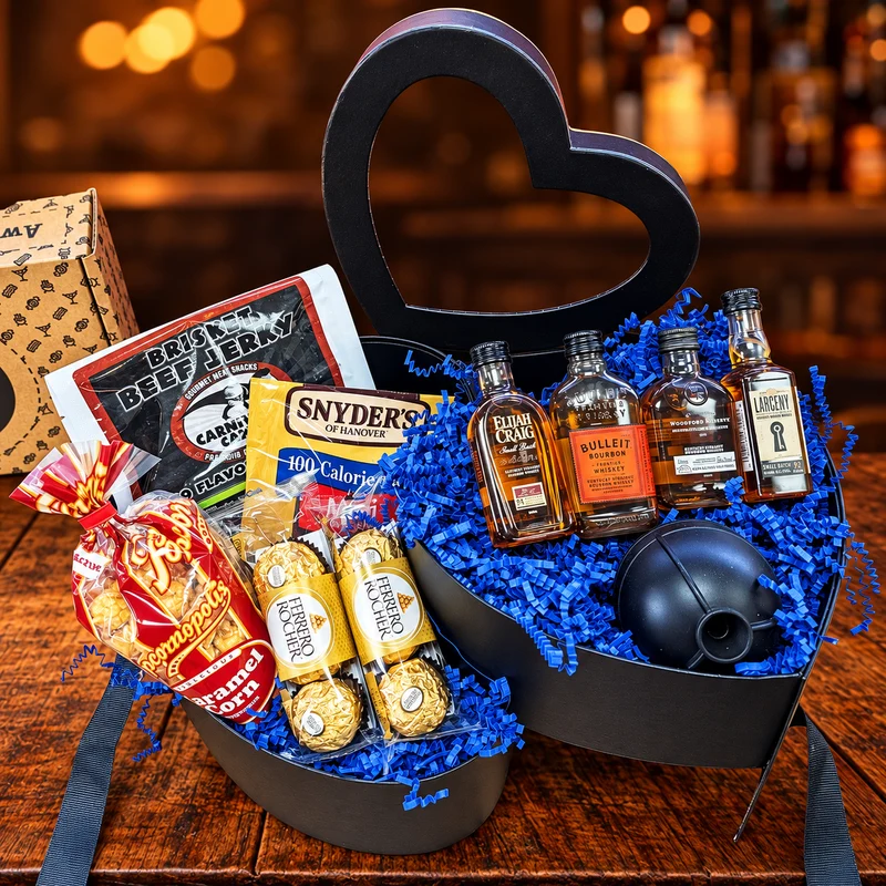 Black Whiskey Heart - Sympathy Gift Basket for Men