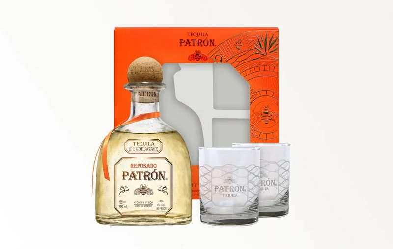 Patron Reposado Tequila Rocks Glass Gift Set 750ml