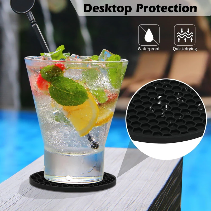 TWTLi Silicone Coasters Set of 8 with Holder,Coasters for Drinks,Beer,Coffee Coasters,Suitable for Kinds Cups,Hot or Cold,Anti-SLI,Non-Stick,Anti-Overflow Tabletop Protection and Decor (8 Pcs, Black)
