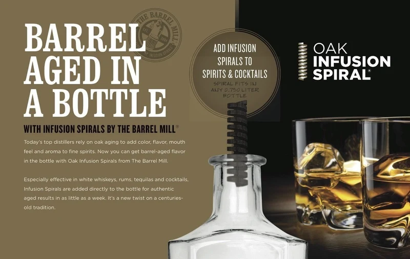 2 Pack - Barrel Aged in a Bottle Oak Infusion Spiral. Barrel Age Your Whiskey
