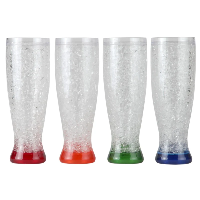 Lily's Home Freezer Beer Mugs, Set of 4-16 oz Double Wall Insulated with Liquid Gel, Frosty Chiller Cups, Break-Resistant Acrylic Freezable Glasses for Home Bar, Pool Parties, BBQ & Outdoor Gifts