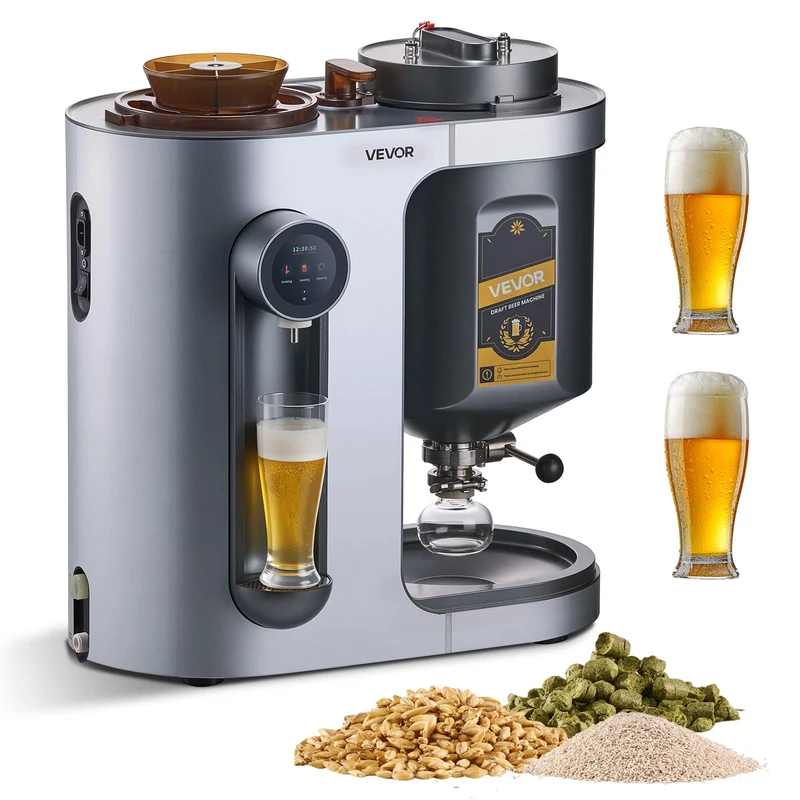 VEVOR Automatic Home Beer Brewer, 3.43 Gal All-in-One Home Brew Machine, 1500W Power Electric Beer Maker Machine with Mash Boil Device, 304 Stainless Steel Inner Tank, Auto Temp & Pressure Control