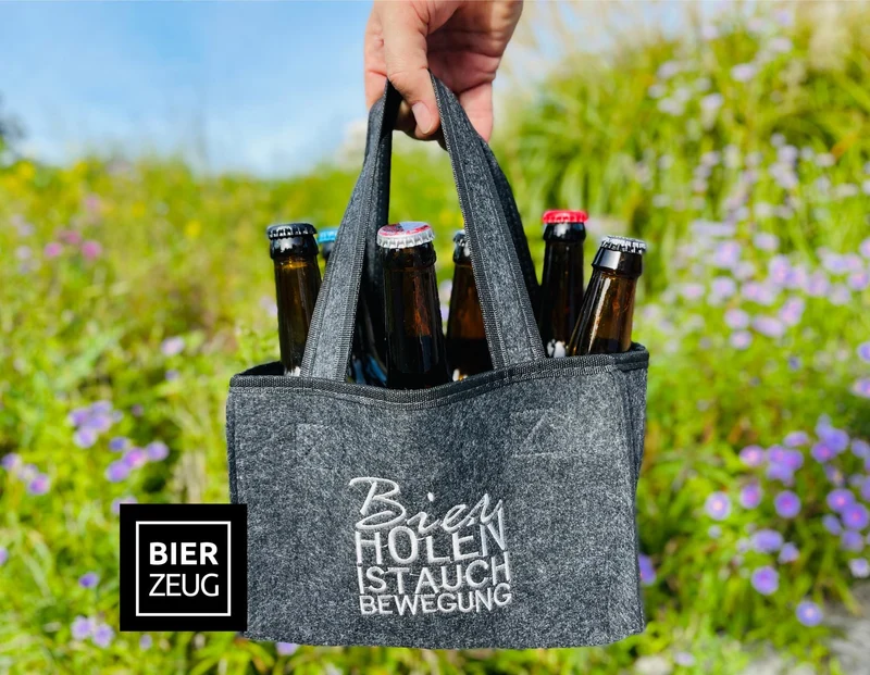 Flaschenträger “HopfenShopper” | Filz Männerhandtasche für 6 Bierflaschen | Sixpack Bierträger | Bierflaschenhalter | Vatertag Geschenk