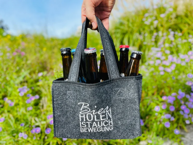 Flaschenträger “HopfenShopper” | Filz Männerhandtasche für 6 Bierflaschen | Sixpack Bierträger | Bierflaschenhalter | Vatertag Geschenk
