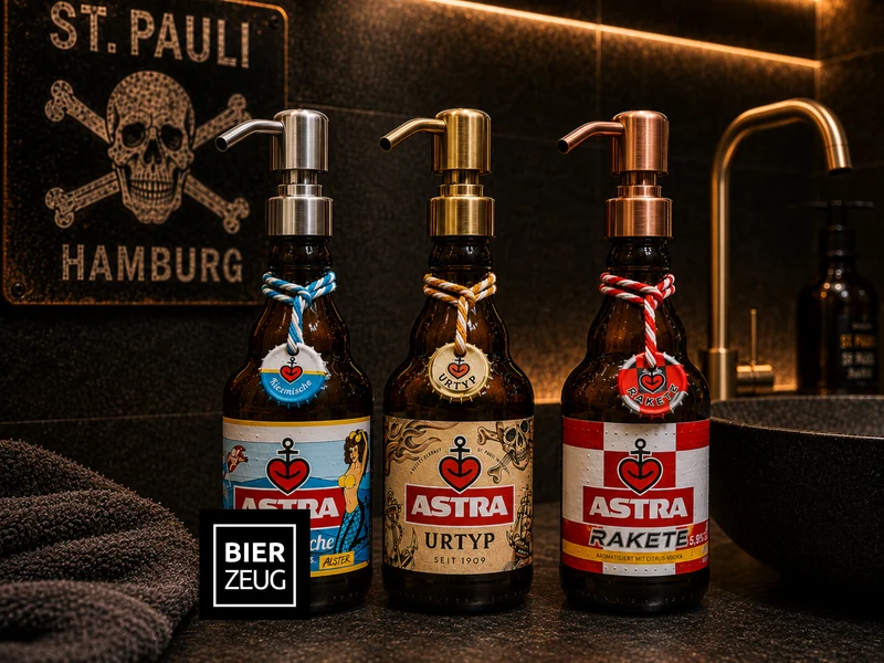 Astra-Seifenspender ”Kiezbrise” | Handgemacht aus Astra Bierflaschen | Nachfüllbar | Hamburg Fan Geschenk | Upcycling Deko Bad