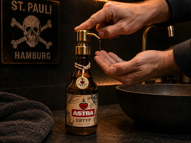 Astra-Seifenspender ”Kiezbrise” | Handgemacht aus Astra Bierflaschen | Nachfüllbar | Hamburg Fan Geschenk | Upcycling Deko Bad
