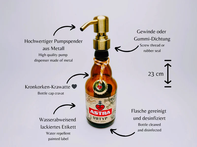 Astra-Seifenspender ”Kiezbrise” | Handgemacht aus Astra Bierflaschen | Nachfüllbar | Hamburg Fan Geschenk | Upcycling Deko Bad