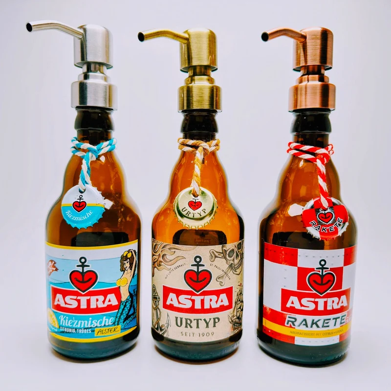 Astra-Seifenspender ”Kiezbrise” | Handgemacht aus Astra Bierflaschen | Nachfüllbar | Hamburg Fan Geschenk | Upcycling Deko Bad