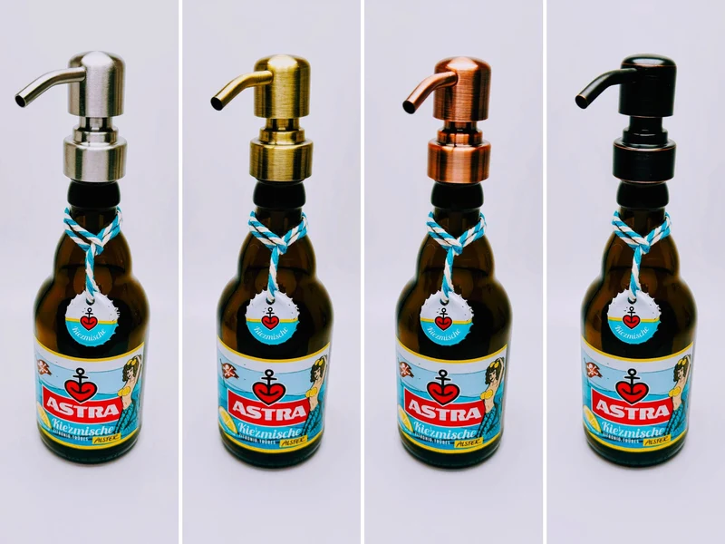 Astra-Seifenspender ”Kiezbrise” | Handgemacht aus Astra Bierflaschen | Nachfüllbar | Hamburg Fan Geschenk | Upcycling Deko Bad