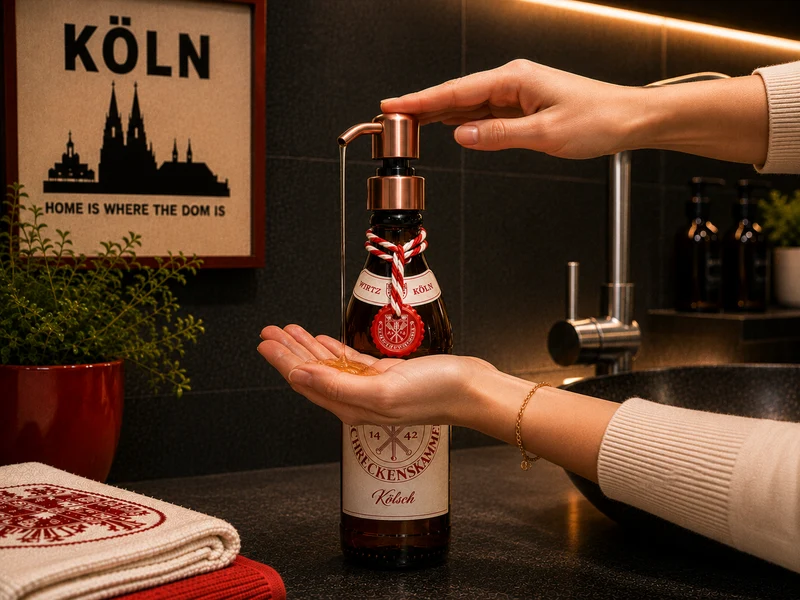 Kölsch Seifenspender aus echter Kölschflasche – Handgemachter nachfüllbarer Design Pumpspender – Geschenkidee aus Köln für Bier Liebhaber