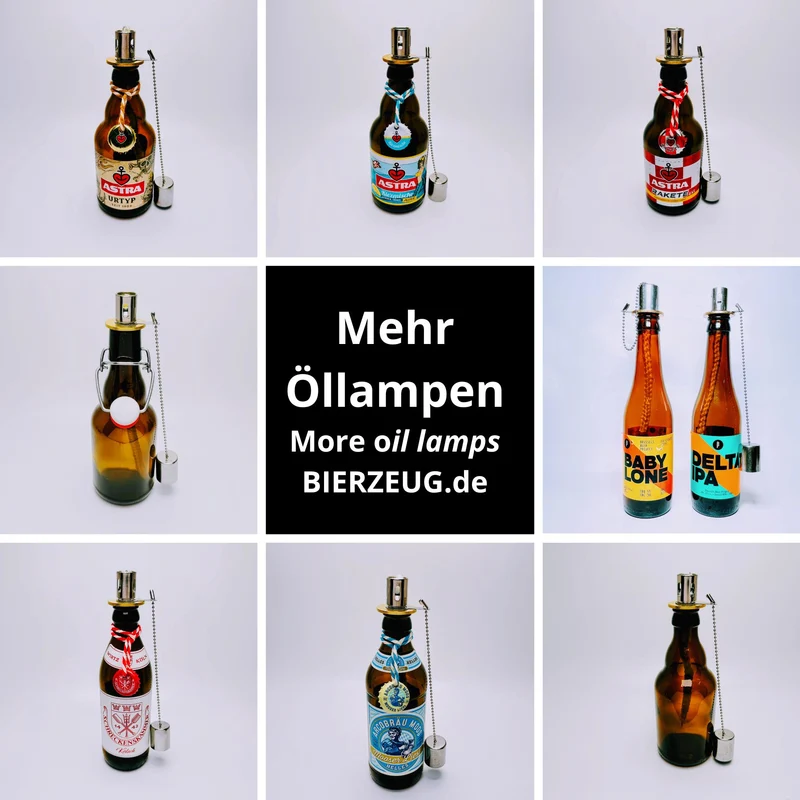 Kölsch Öllampe aus echter Kölschflasche – Handgemachte Upcycling Design Öllampe mit windfestem Flammenlicht – Bier Geschenkidee aus Köln