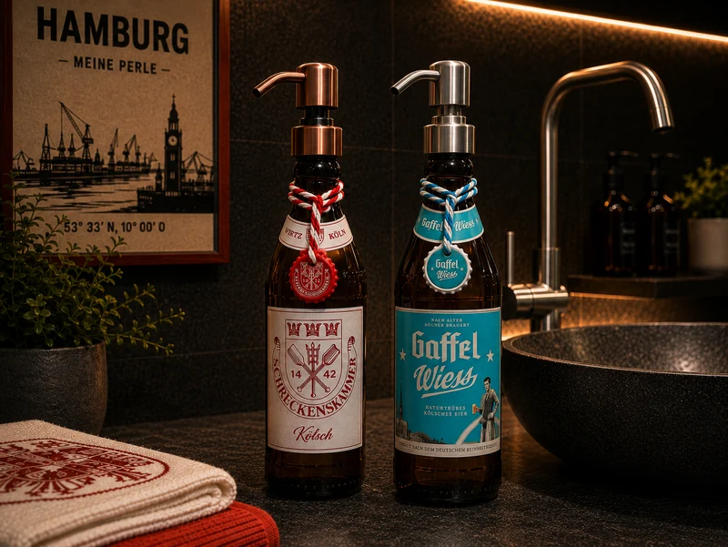 Kölsch Öllampe aus echter Kölschflasche – Handgemachte Upcycling Design Öllampe mit windfestem Flammenlicht – Bier Geschenkidee aus Köln