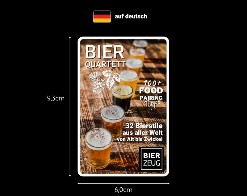 BIER-QUARTETT | Das ultimative Bier-Lernspiel mit 32 Bierstilen weltweit | Über 100 Food-Pairing-Tipps | Spaß für 2-4 Spieler | Biergeschenk