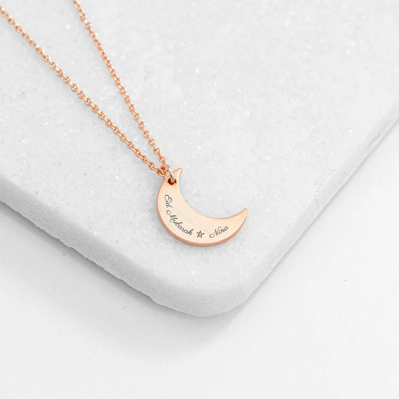 Personalised Personalised Eid Mubarak Crescent Moon Necklace