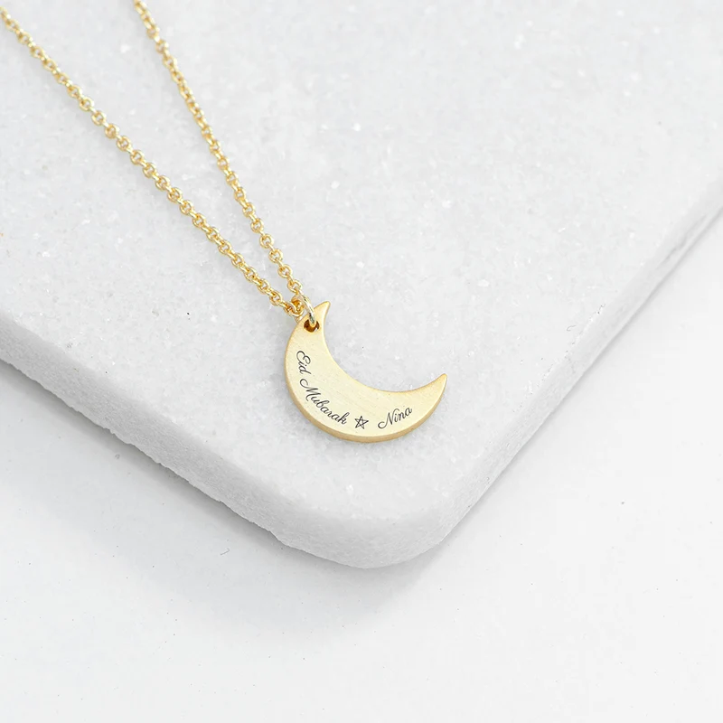 Personalised Personalised Eid Mubarak Crescent Moon Necklace