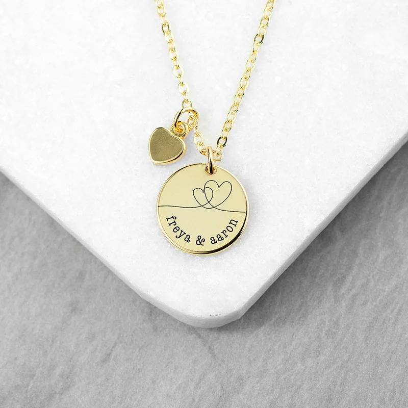 Personalised Personalised Dual Hearts Polished Heart & Disc Necklace