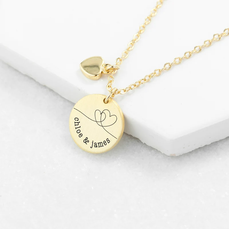 Personalised Personalised Dual Hearts Matte Heart and Disc Charms Necklace