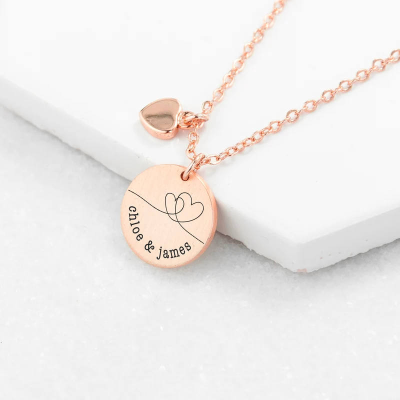 Personalised Personalised Dual Hearts Matte Heart and Disc Charms Necklace