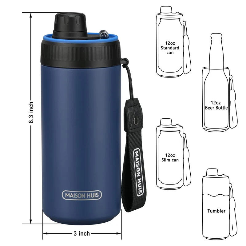4 In 1 Beer Can Cooler Bottle Holder with Drinking Spout Lid for 12oz Regular, Slim Skinny Cans and Thermal Bottles,Sealed Insulated Double Wall Vacuum Stainless Steel Can Keeps Your Drinks Cold