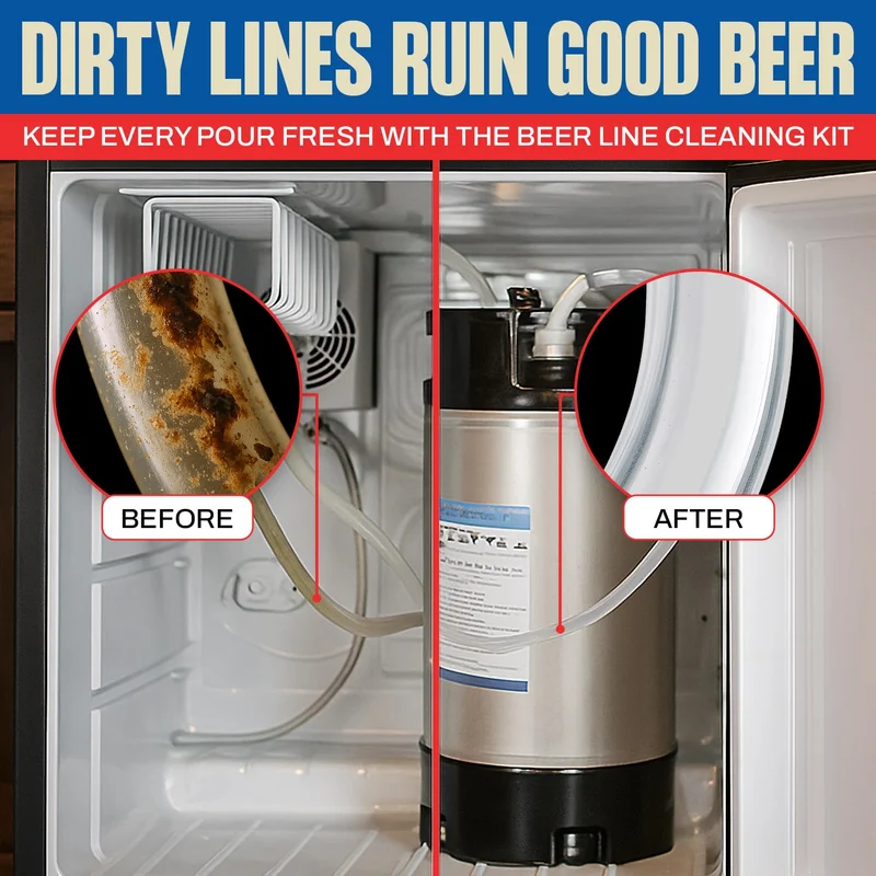 Kegerator Cleaning Kit with 1 LB Beer Line Cleaner Made in USA – 30+ Uses, Complete Keg Cleaning Kit with Metal Coupler, Squeeze Bottle, Wrench, Detailed Instructions, Storage Bag & Beer Tap Brush