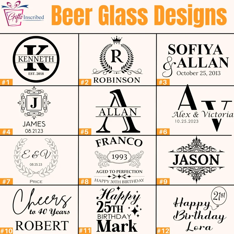 Gifts Inscribed Personalized Pilsner Beer Glass 16 oz – Engraved Tall Pint Glass Custom Designs – Unique Beer Gift for Men, Dad, Groomsmen, Weddings, Birthdays, Father’s Day