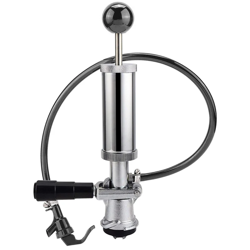 MRbrew Keg Party Pump, American D System Beer Keg Tap Keg Hand Pump 4'' Picnic Pump with Beer Faucet & Beer Hose, Chrome-Plated Keg Draft Beer Party Pump with 2 Hose Clamps Kegerator Pump for Homebrew