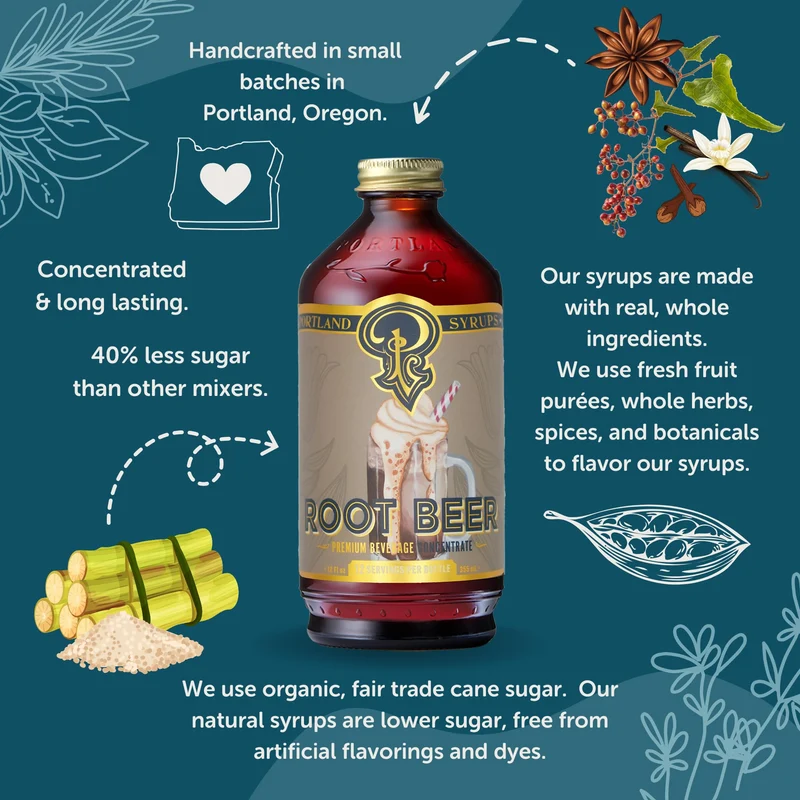 Portland Syrups Genuine Root Beer Syrup - Premium Beverage Concentrate for Authentic Cocktails, Soda, Ice Cream, Coffee Drinks, and More - 12 oz with 12 Servings (Pack of 1)