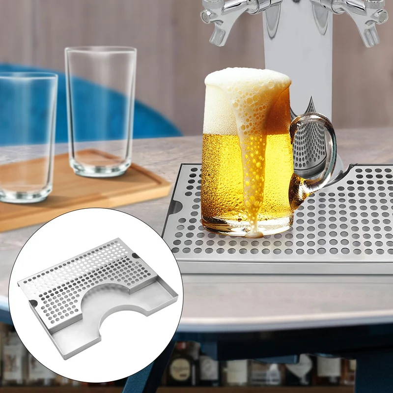 Barworks Kegerator Beer Drip Trays, Stainless Steel Keg Drip Tray with Non-Slip Rubber Pad, Premium Metal Beer Tower Drip Pan for Home Bar Mini Fridge without Drain