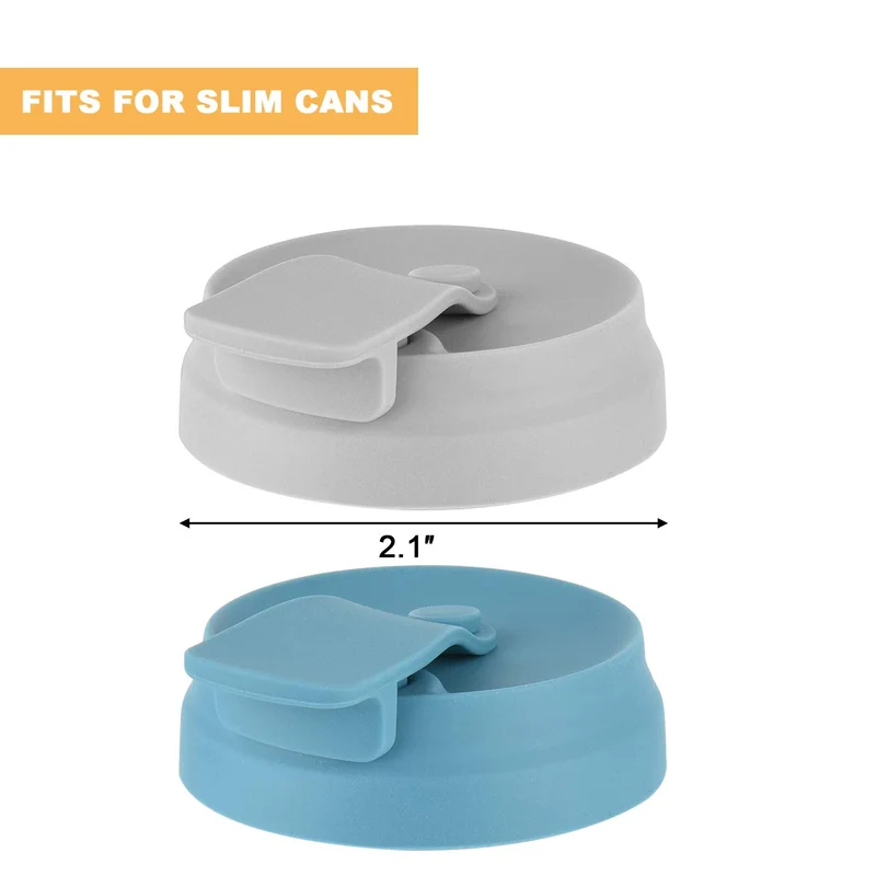 CM Silicone Beverage Can Lid Cover Protector for Slim Can and Skinny Can Hard Seltzer, Soda, Beer, Energy Drinks, Juice (Dark Blue (1 Pc) + Gray (1 Pc))