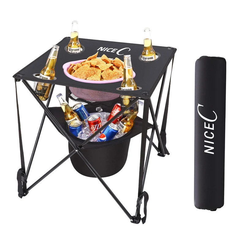 Camping Cooler with Table, Canvas Table, Portable Drink Tables, Tailgating & Beach Tables, Ultralight Compact with Carry Bag for Outdoor, Picnic, Beach, Beer Pong