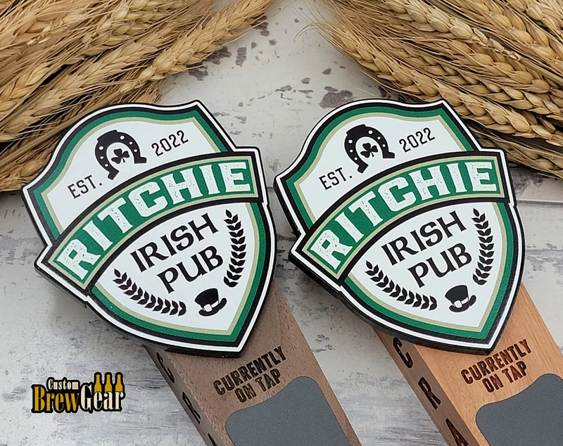 Custom Brew Gear Personalized Beer Tap Handle-Irish Pub Edition, Laser Engraved Sides Available in Cherry or Walnut