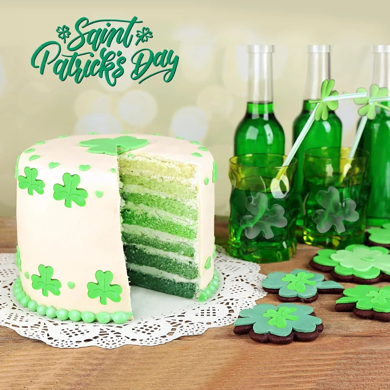 Webake Shamrock Ice Cube Mold Silicone, 8-Cavity Leaf Clover Mold for Ice Cube, Chocolate, Cupcake Decorations, Jello, Great for St. Patrick Day, Irish Holiday, Daily, Pack of 3