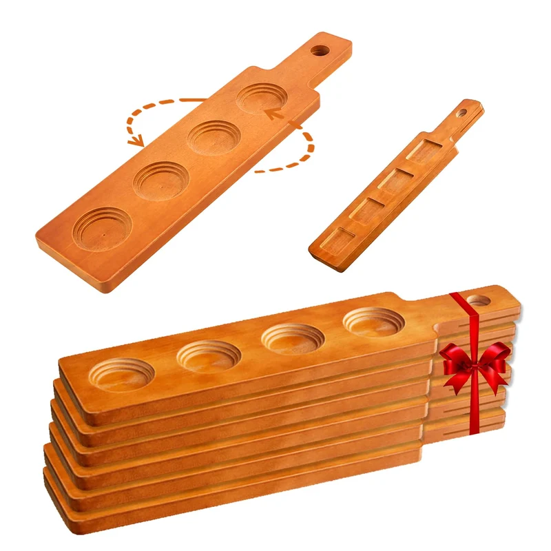 LZMS 6-Pack Walnut Flight Boards,Double-Sided Beer,Whiskey & Wine Tasting Paddles with Multiple Size Holes,Perfect for Margarita,Tequila,Bourbon Sampling,Party & Bar Serving,Durable Elegant Design