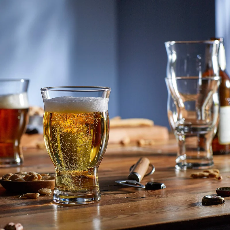 Libbey Craft Brews Nucleated Pint Beer Glasses, Dishwasher Safe Pint Glasses Set of 4 for Light Beers, Stouts, Laser Etching Nucleated Beer Glasses