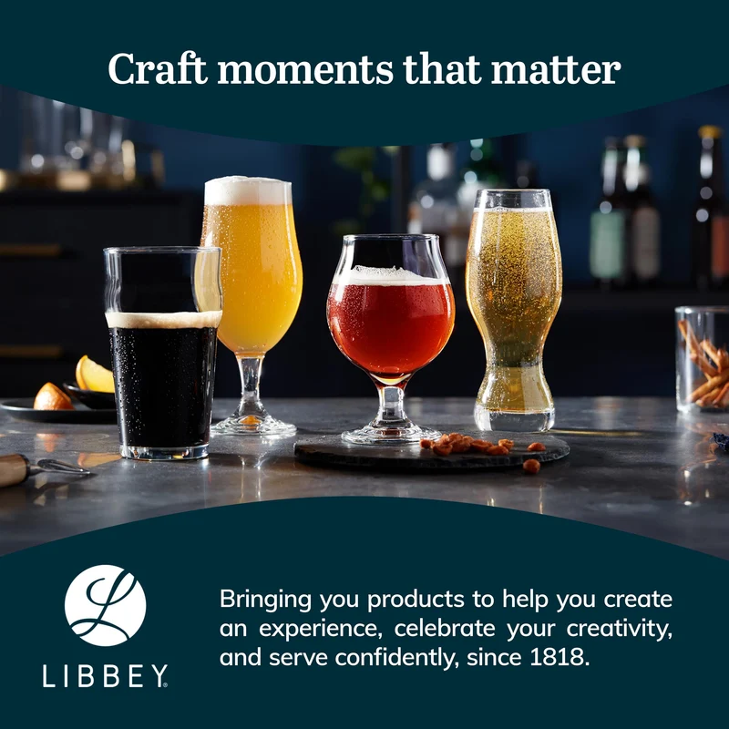 Libbey Craft Brews Nucleated Pint Beer Glasses, Dishwasher Safe Pint Glasses Set of 4 for Light Beers, Stouts, Laser Etching Nucleated Beer Glasses